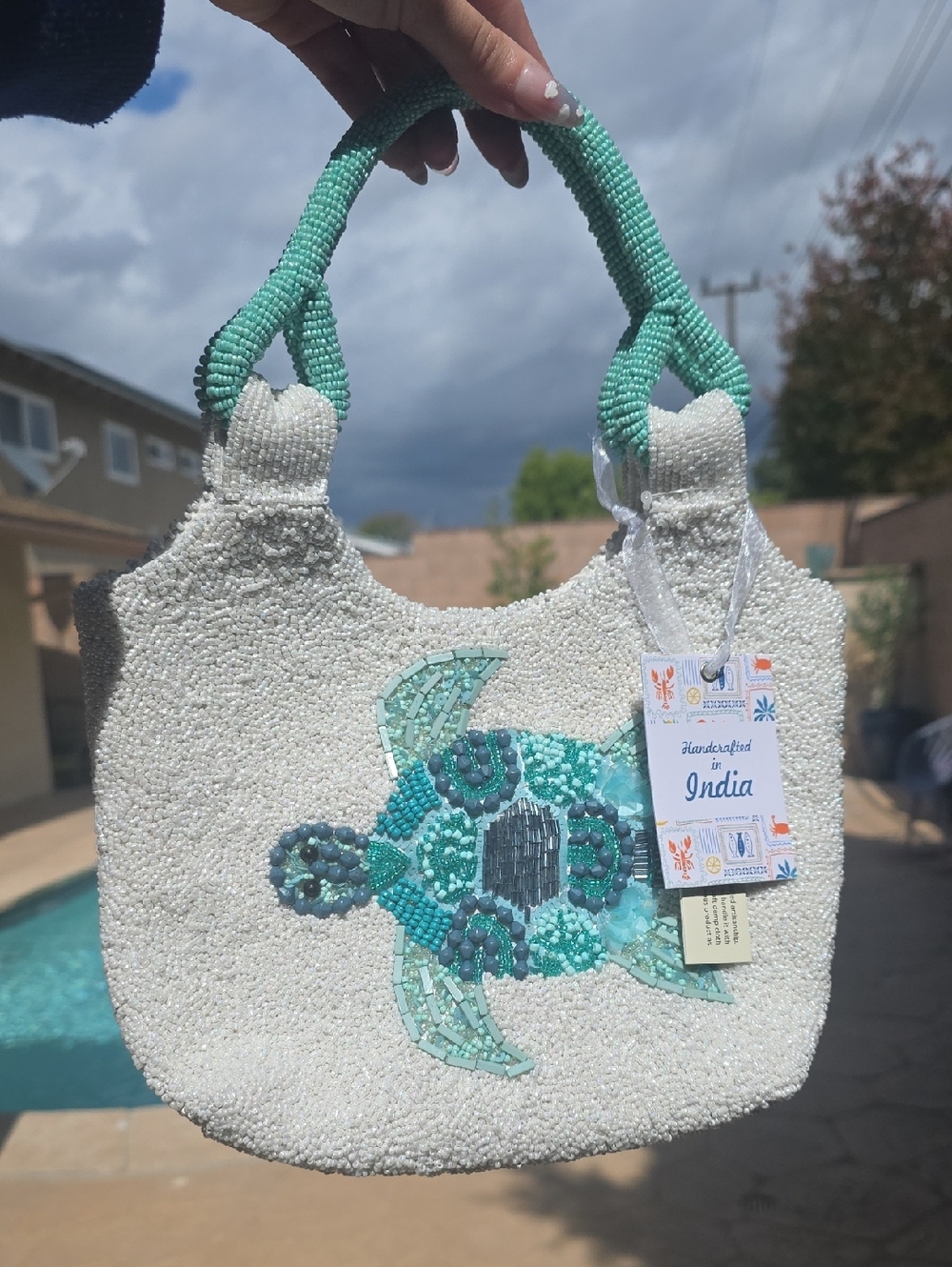 Viral Beaded Sea Turtle Tote Bag